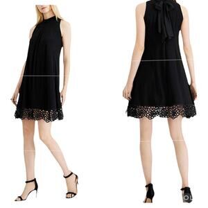 Signature By Robbie Bee black sleeveless tie neck crochet lace midi dress PS